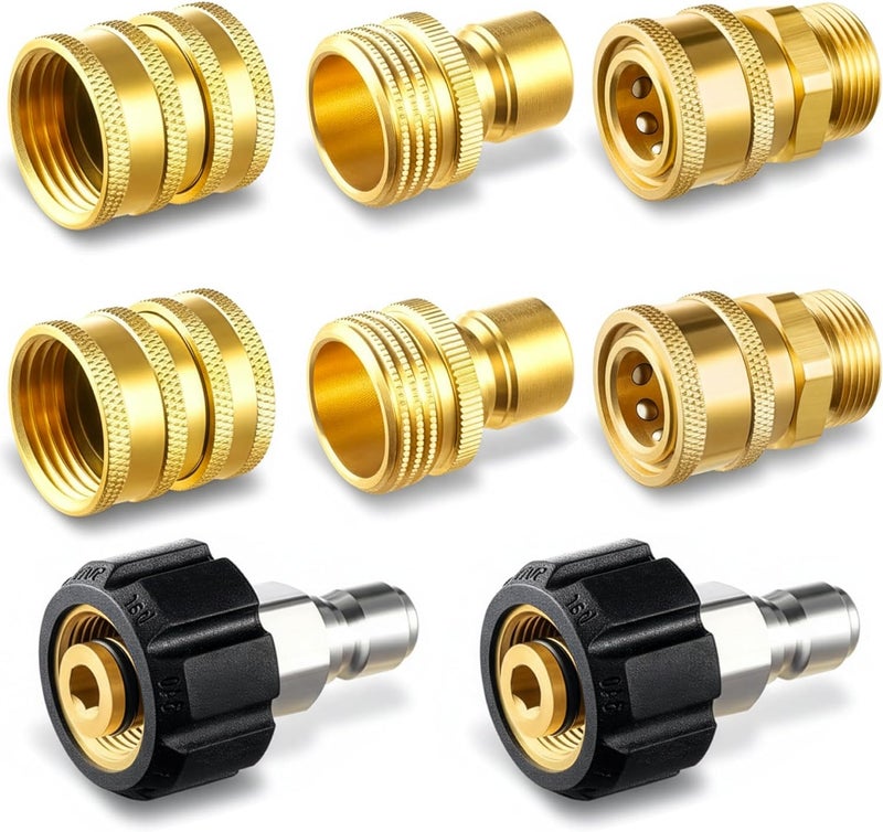 DBR Tech ® Pressure Washer Quick Connect Kit | M22-14mm Premium Brass Adapter Set, M22 Swivel to 3/8'' Quick Release Disconnect, 3/4 Inch Fittings for Power Washer Hose | Spray Gun Connector Kit - Image 1